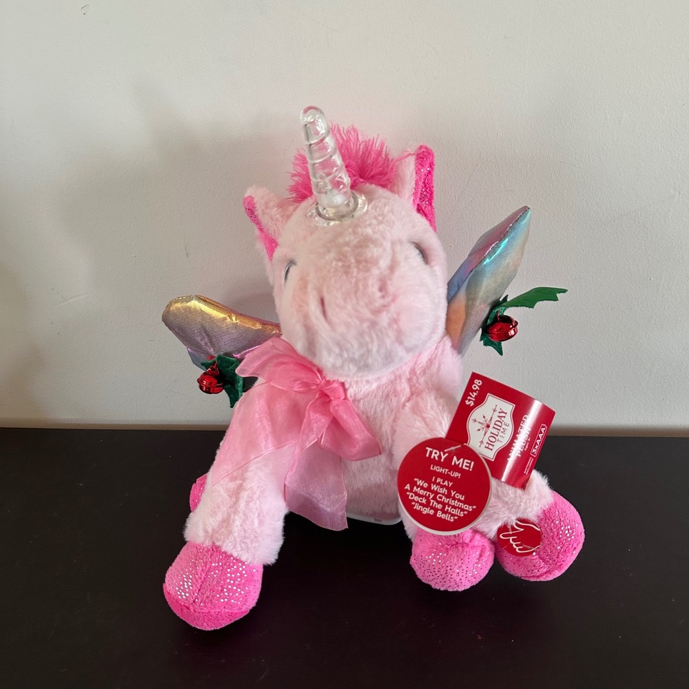 Holiday Time Animated Plush Pink Unicorn Light Up Musical Christmas Toy 11" NEW